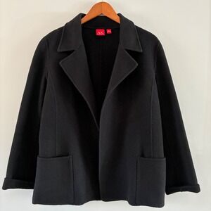 Anne Klein Blazer Wom L Black Wool Blend Open Front Notched Lapel Jacket Luxury